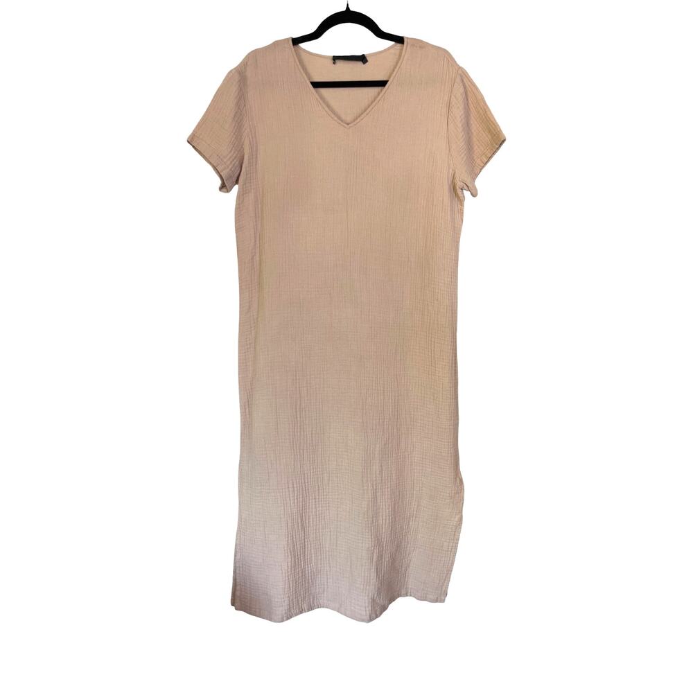 Jenni Kayne Beige Cotton Gauze Maxi Dress Minimalist Short Sleeve Size S